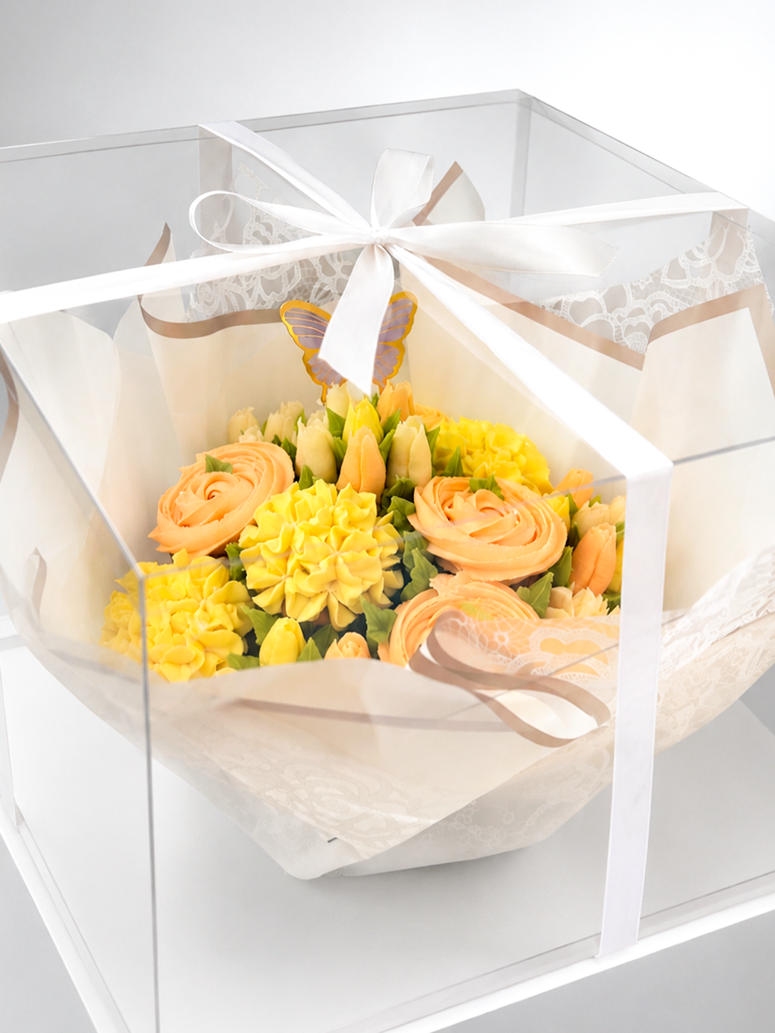 Sunlit Bloom cupcake bouquet packaged in gift box