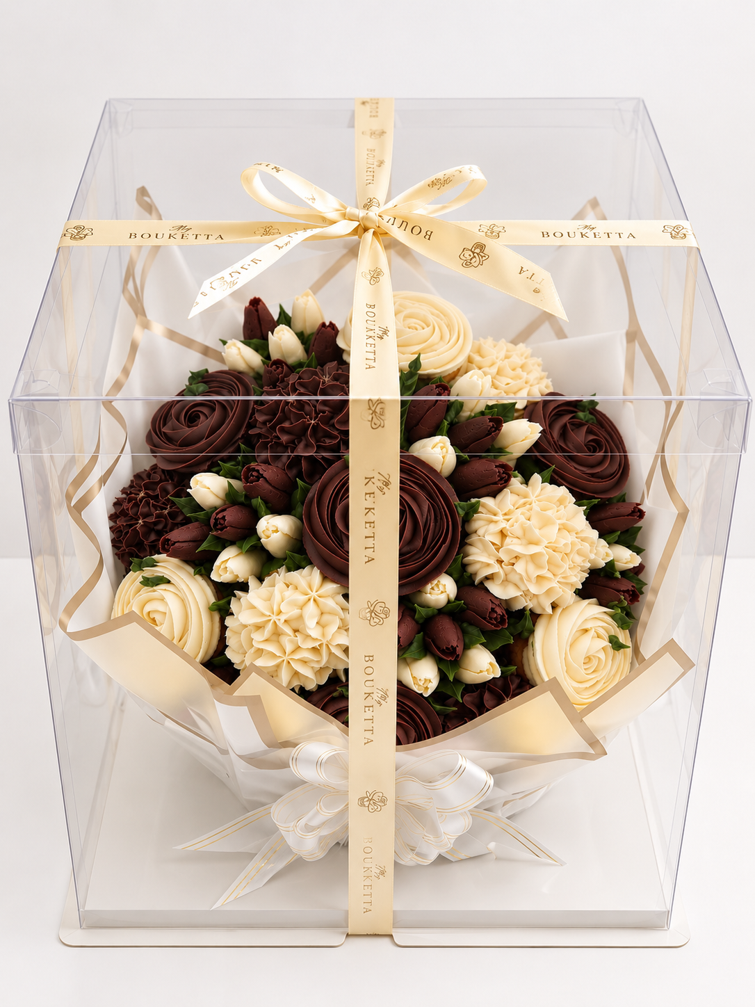 Cocoa & Ivory cupcake bouquet gift box packaging, UAE delivery