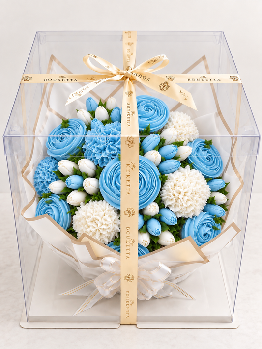 Sky & Snow cupcake bouquet gift box packaging, UAE delivery