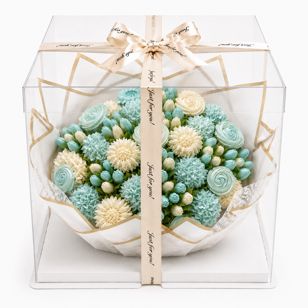 Celeste cupcake bouquet gift box packaging, UAE delivery