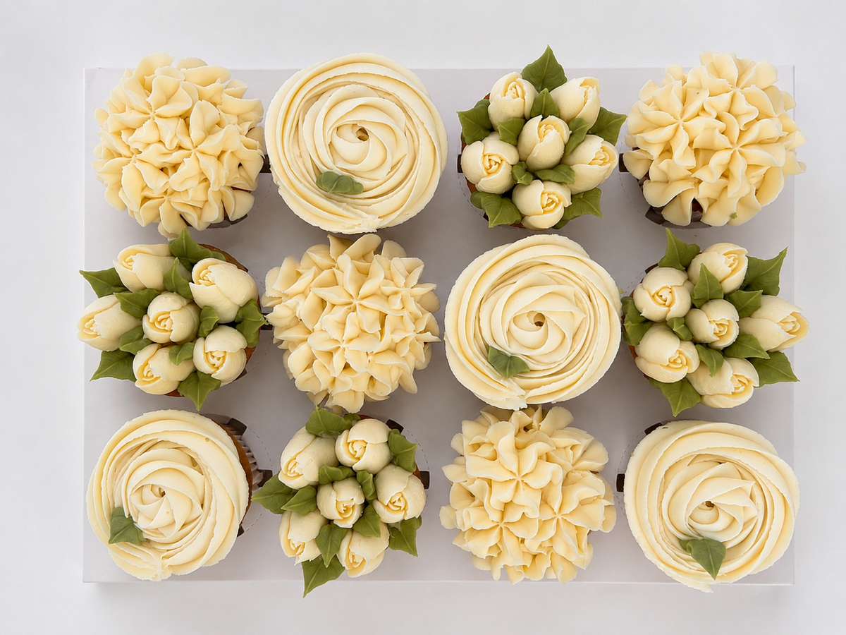 Ivory Elegance cupcake box, 12 handmade cupcakes UAE