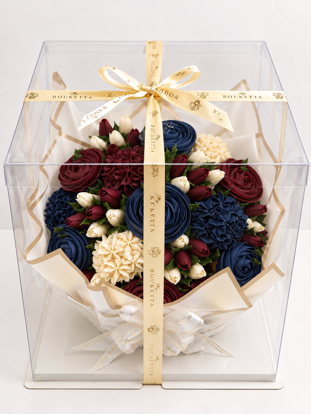 Midnight Rouge cupcake bouquet gift box packaging, UAE delivery
