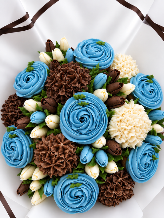 Cobalt Cocoa cupcake bouquet, blue and cocoa handmade cupcakes UAE