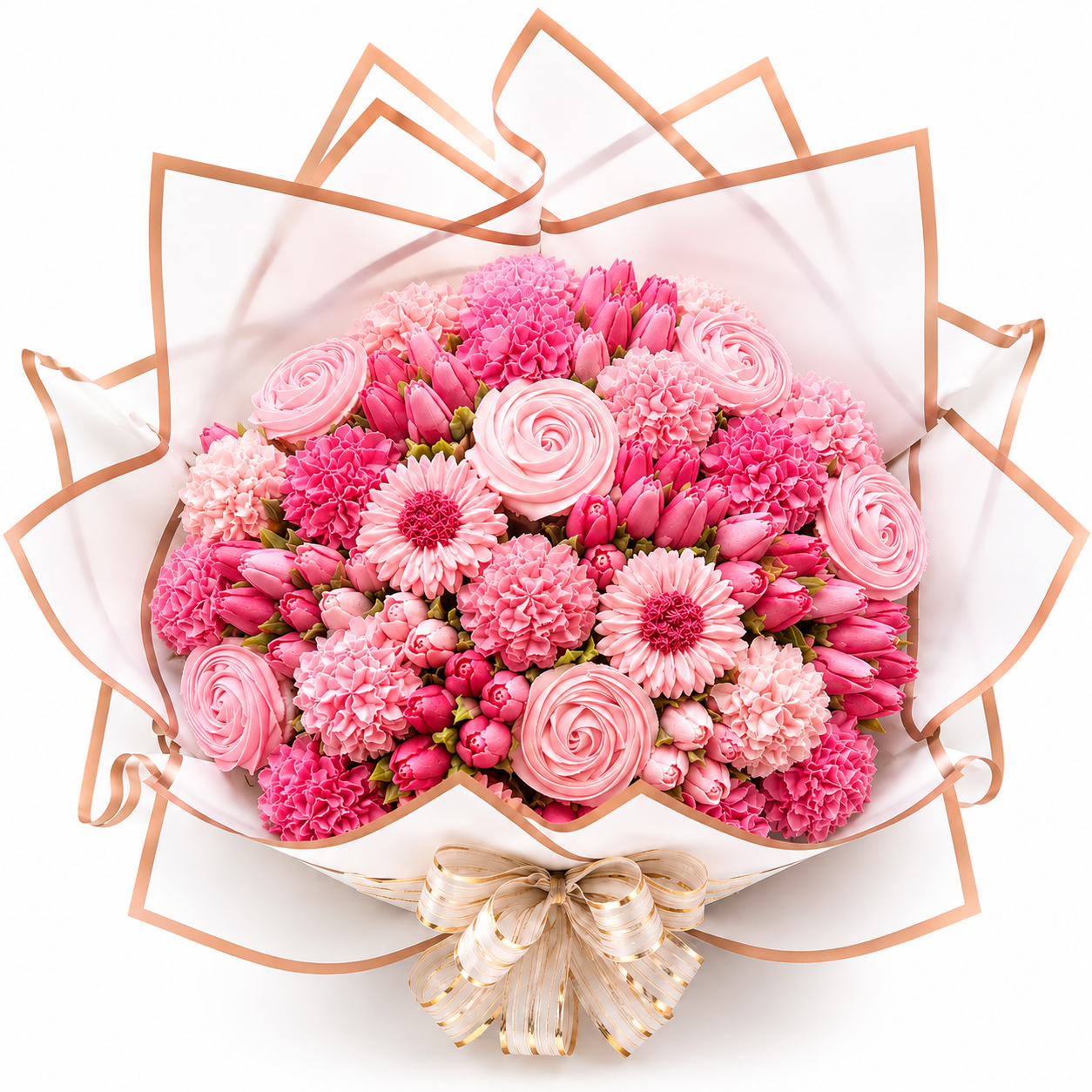 Pink Elegance cupcake bouquet on table, fresh cupcake gift UAE