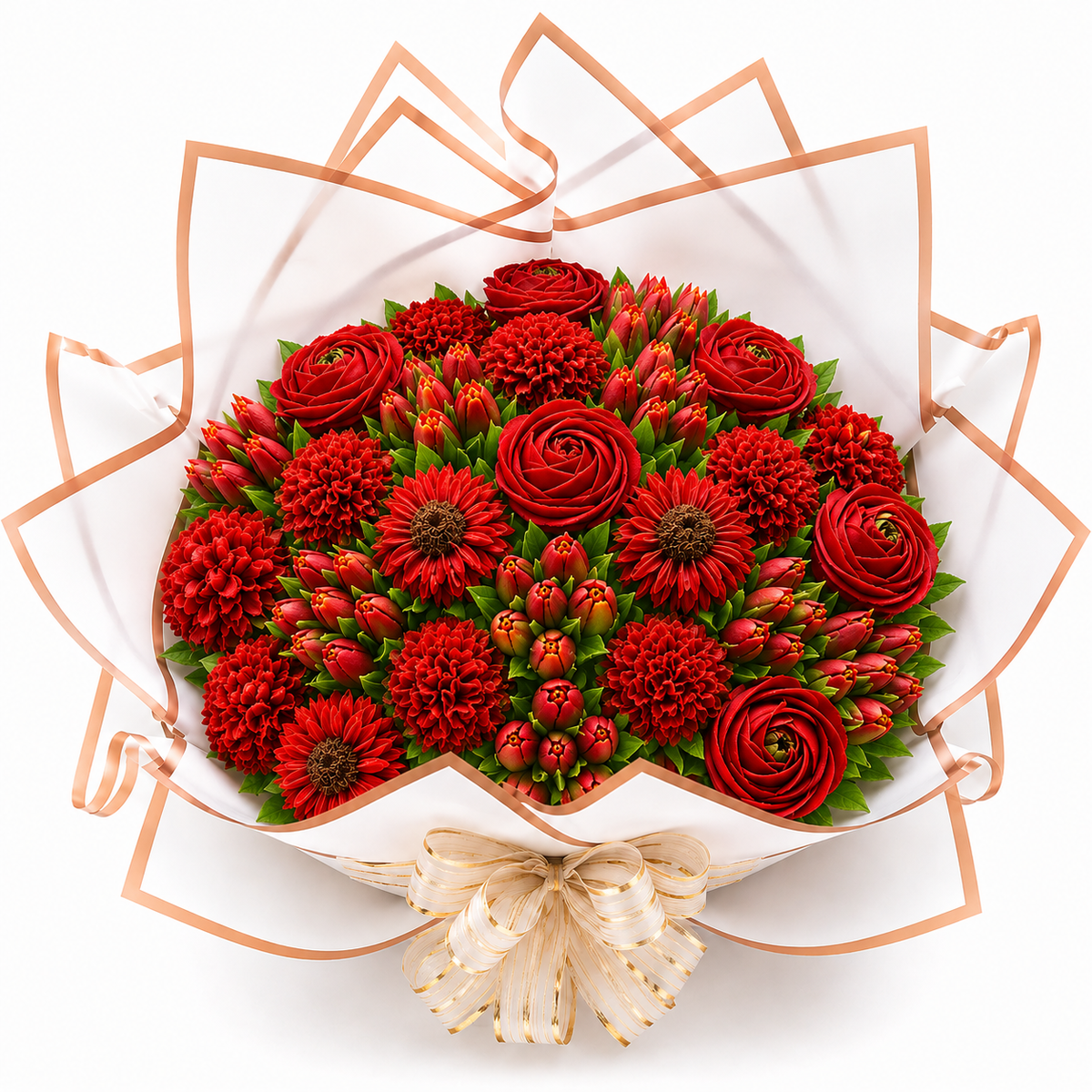 Rose Cascade red and cream cupcake bouquet front view, cupcake gift Dubai