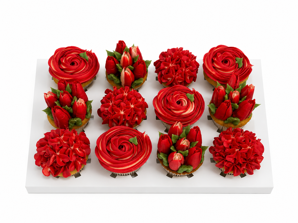 Rose Cascade cupcake box, 12 handmade cupcakes UAE