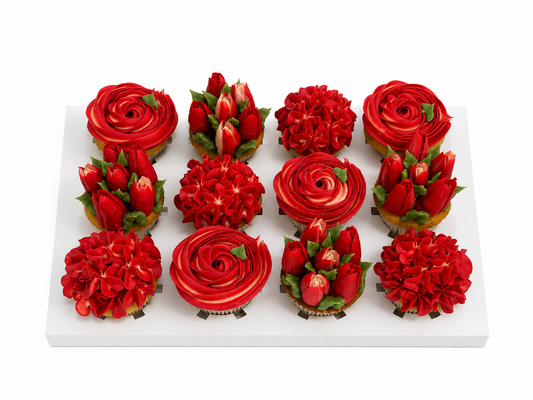 Rose Cascade cupcake box, 12 handmade cupcakes UAE