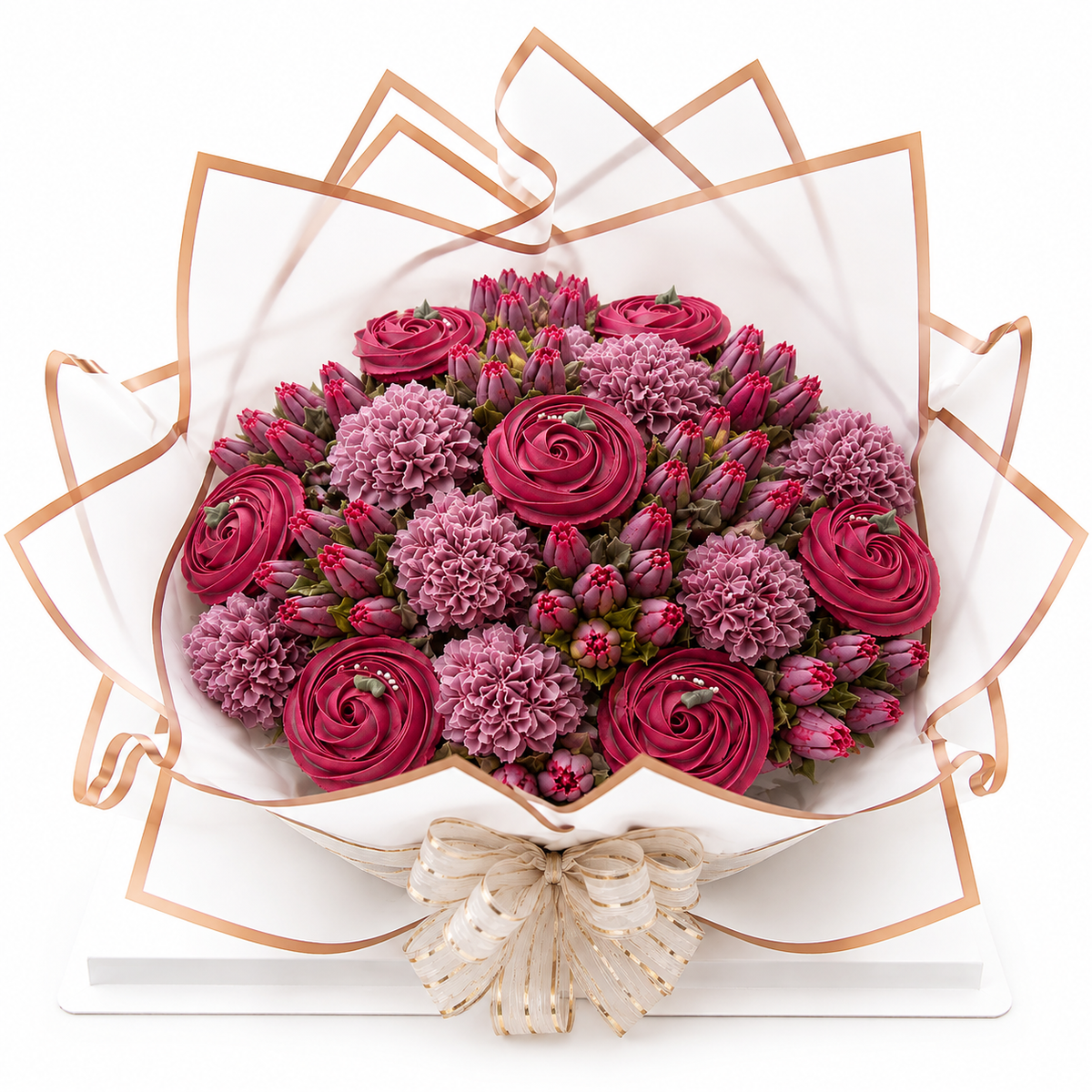 Scarlet Muse red cupcake bouquet front view, cupcake gift Dubai
