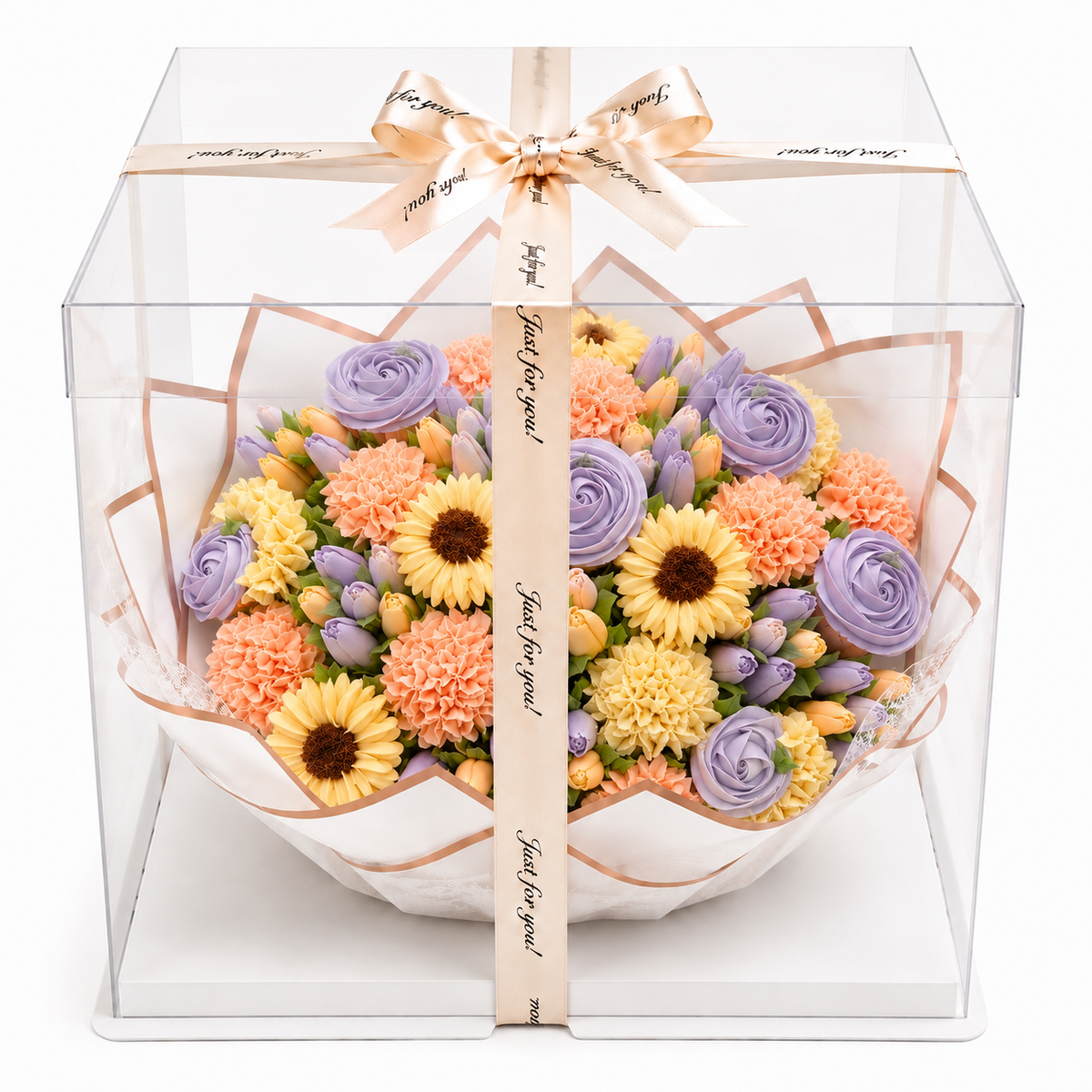 Velvet Orchid cupcake bouquet close-up, buttercream flowers UAE